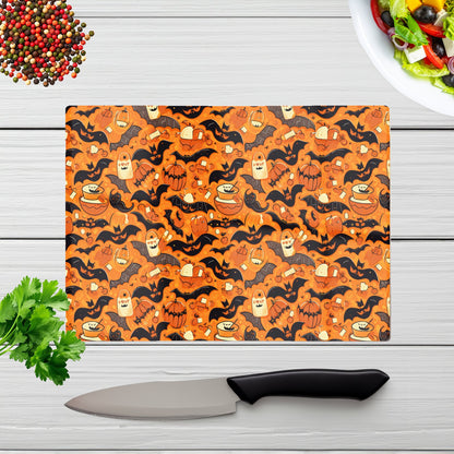 Candy Filled Treat Bags And Bats Glass Chopping Board