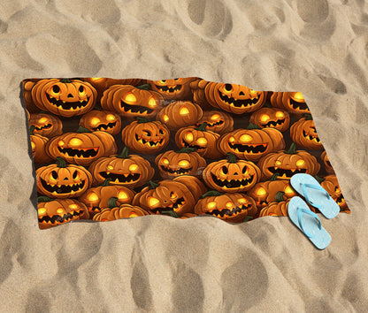 Grinning Lanterns Pumpkins Beach Towel