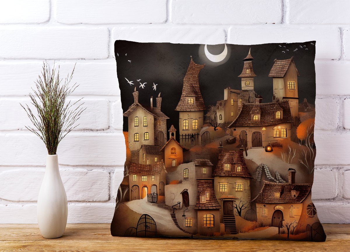 Spooky Halloween Village Cushions