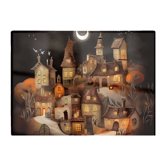 Spooky Halloween Village Glass Chopping Board