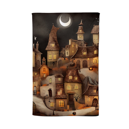 Spooky Halloween Village Tea Towel