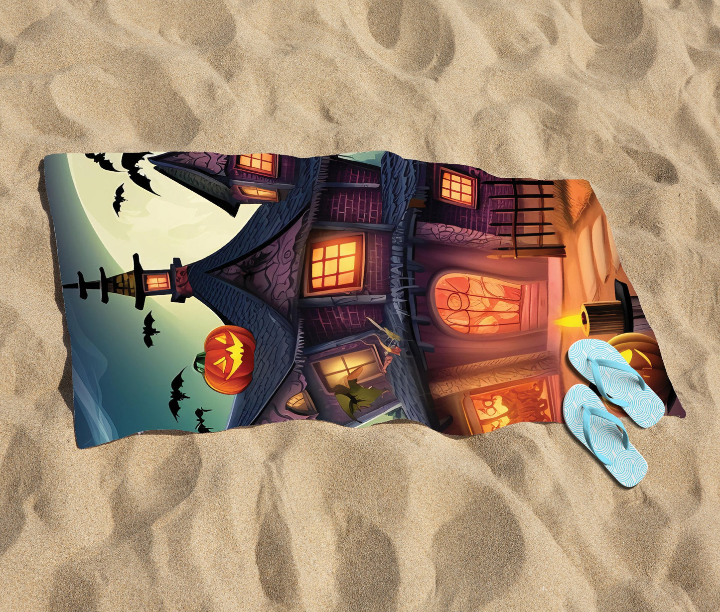 Spooky Halloween House Beach Towel