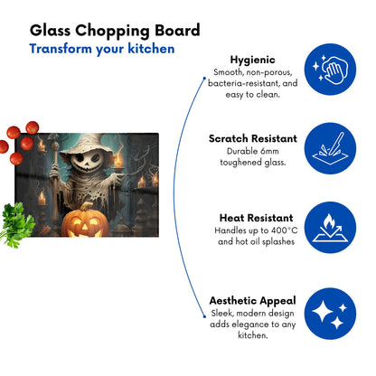 Creepy Ghost With Pumpkins Glass Chopping Board