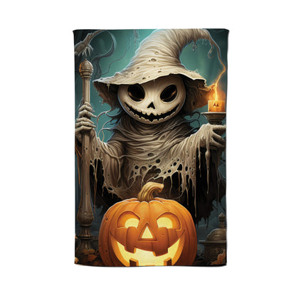 Creepy Ghost With Pumpkins Tea Towel