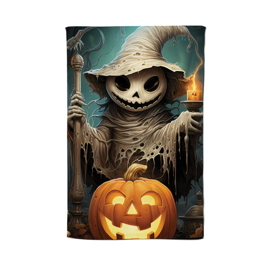 Creepy Ghost With Pumpkins Tea Towel
