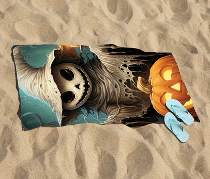 Creepy Ghost With Pumpkins Beach Towel