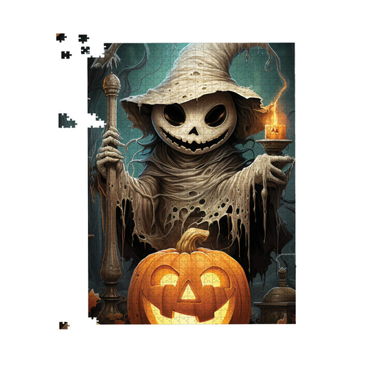 Creepy Ghost With Pumpkins Jigsaw Puzzle