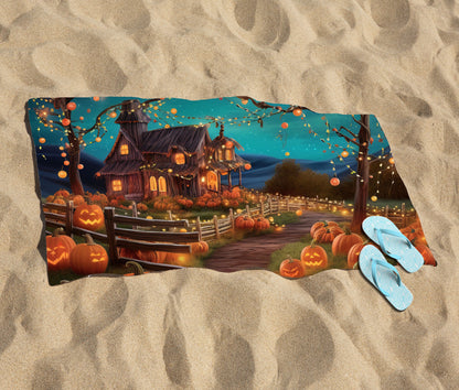 Enchanted Hallowen Pumpkin Patch Beach Towel