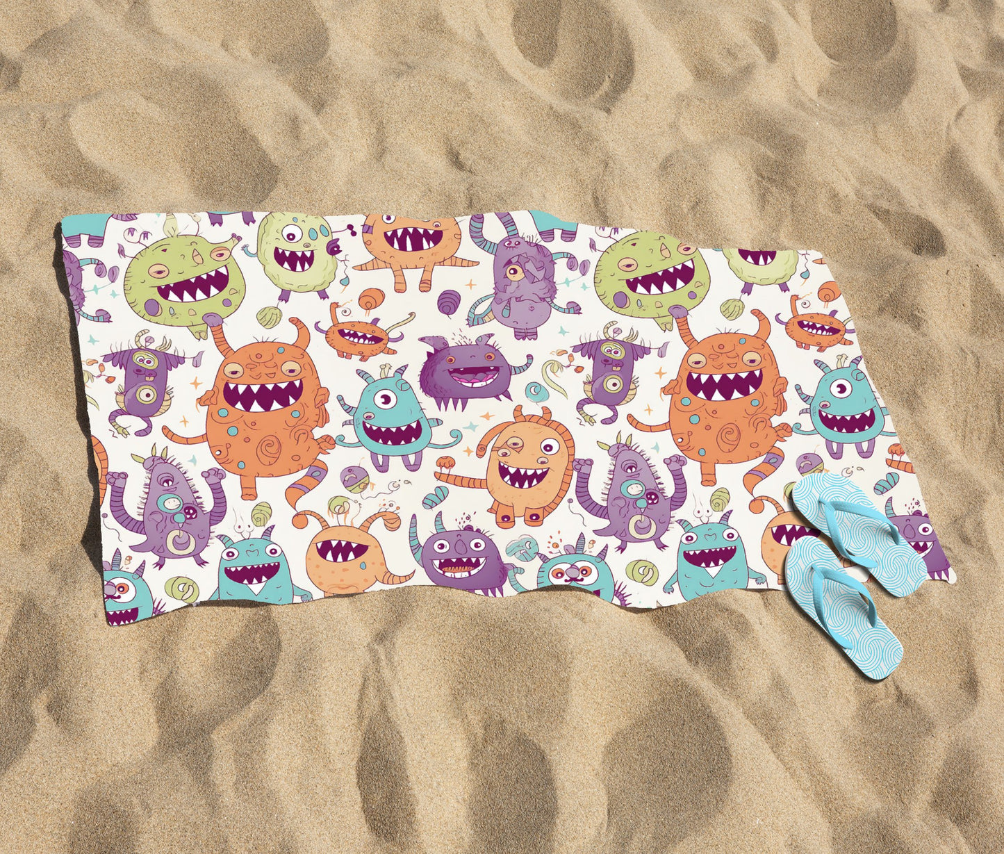 Playful Halloween Monsters Beach Towel