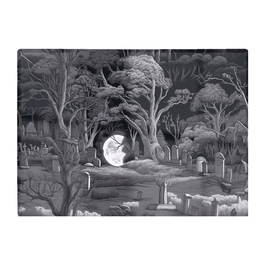 Eerie Moonlit Cemetery Glass Chopping Board