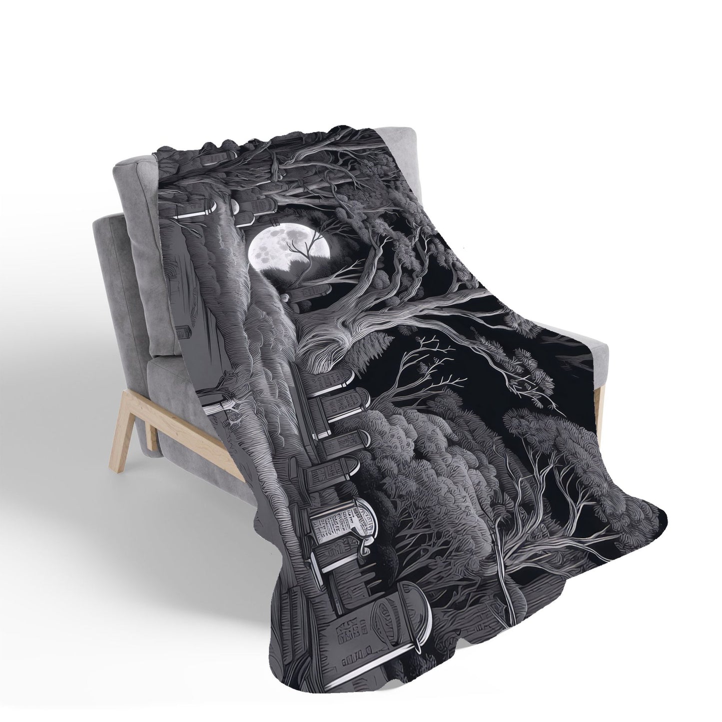 Eerie Moonlit Cemetery Sherpa Blanket