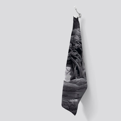 Eerie Moonlit Cemetery Tea Towel