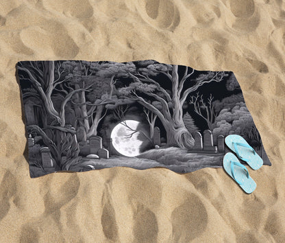 Eerie Moonlit Cemetery Beach Towel