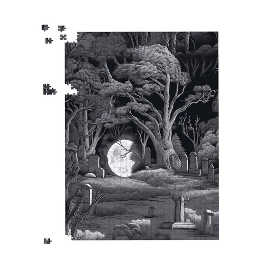 Eerie Moonlit Cemetery Jigsaw Puzzle