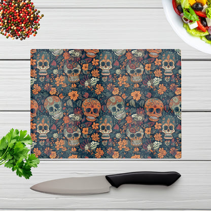 Dia De Los Muertos Skulls Glass Chopping Board