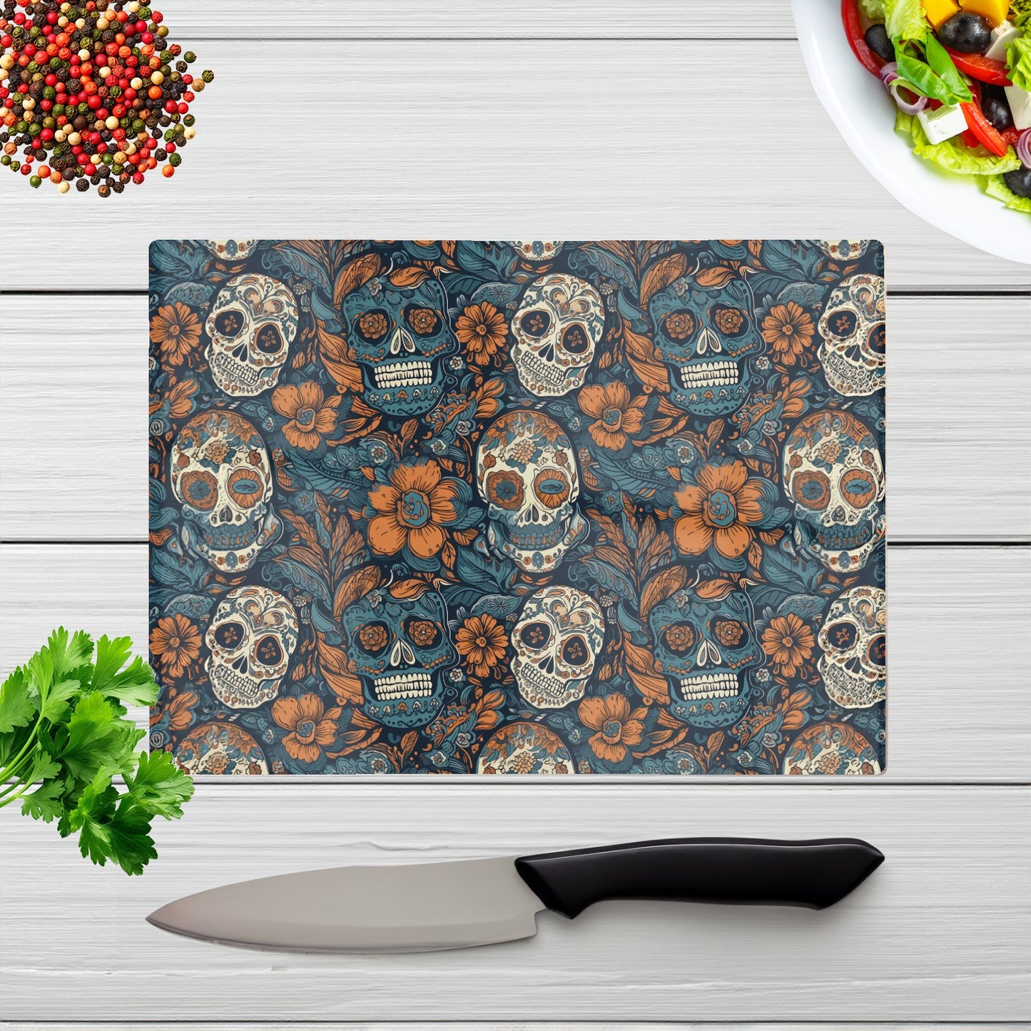 Dia De Los Muertos Skulls Pattern Glass Chopping Board