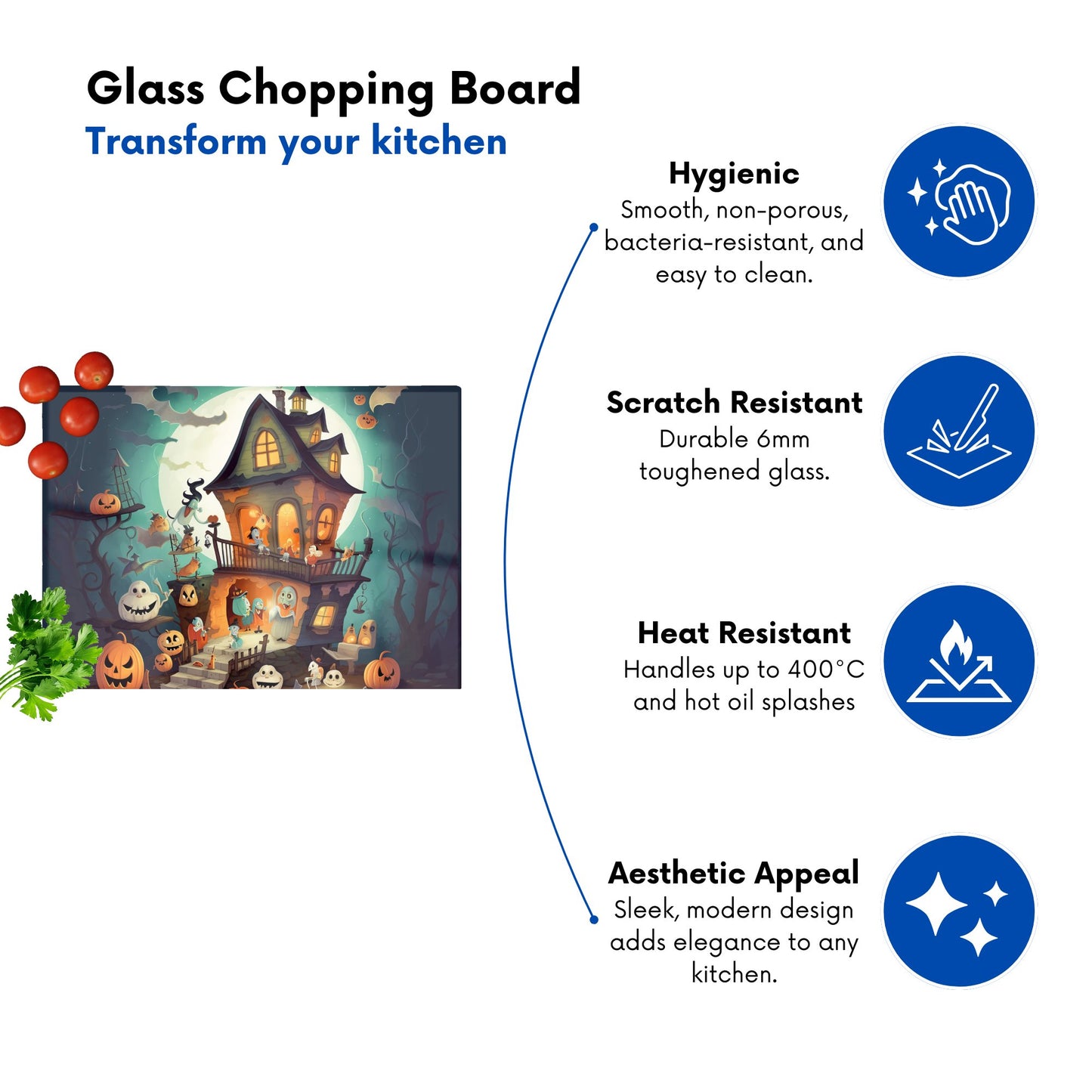 Illustrations A Whimsical Haunted House Glass Chopping Board