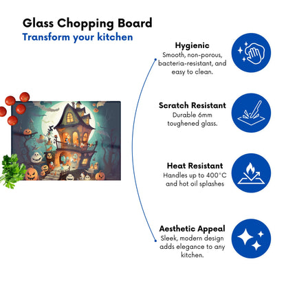 Illustrations A Whimsical Haunted House Glass Chopping Board