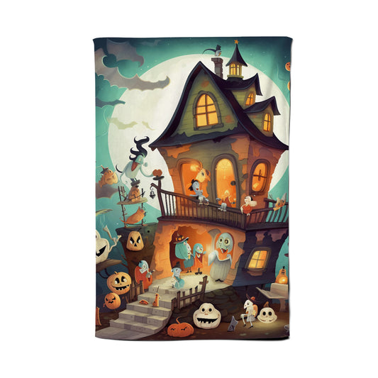 Illustrations A Whimsical Haunted House Tea Towel