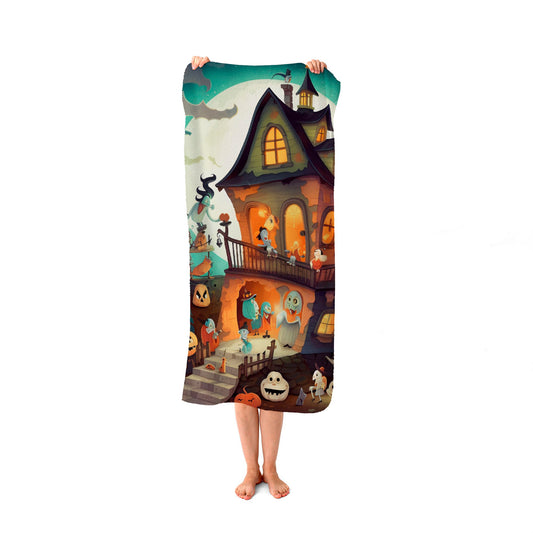 Illustrations A Whimsical Haunted House Beach Towel