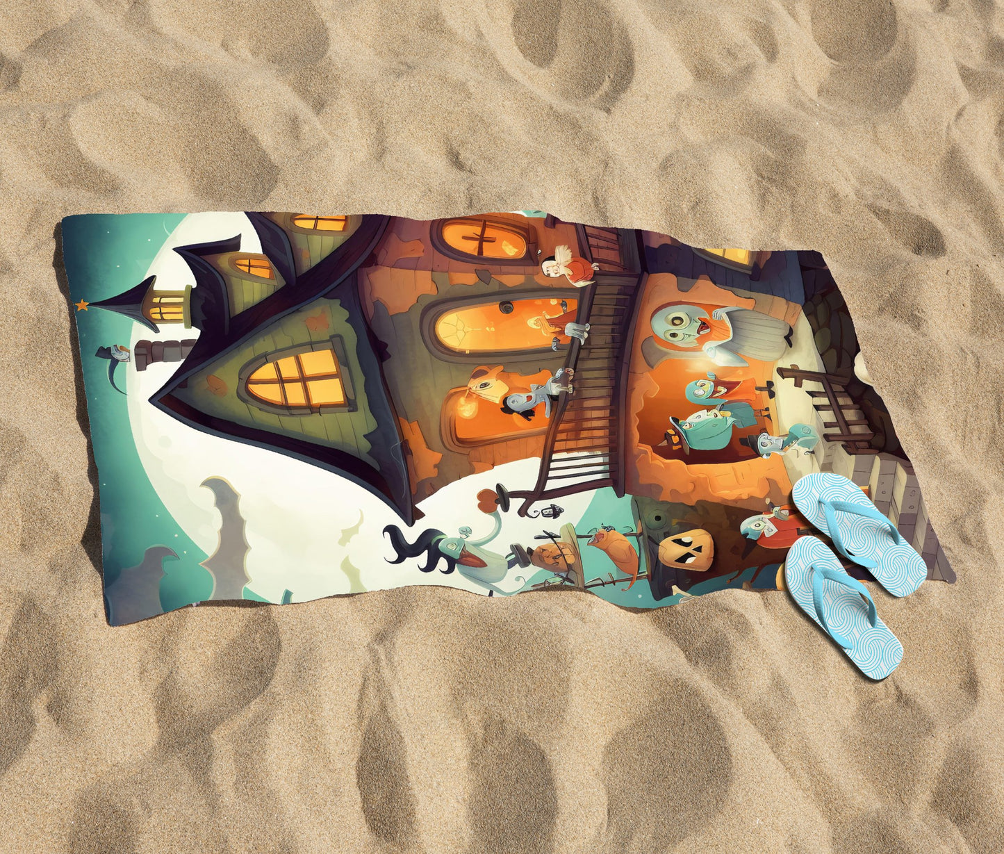Illustrations A Whimsical Haunted House Beach Towel