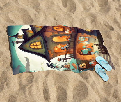 Illustrations A Whimsical Haunted House Beach Towel