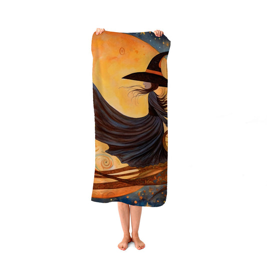 Whimsical Witch On A Broomstick Beach Towel