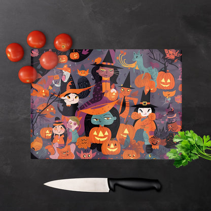 Colorful Illustration Of Witches Glass Chopping Board