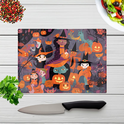 Colorful Illustration Of Witches Glass Chopping Board