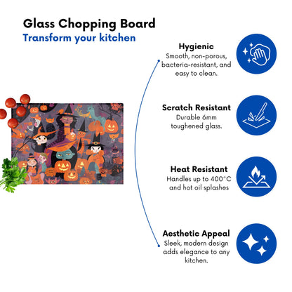 Colorful Illustration Of Witches Glass Chopping Board