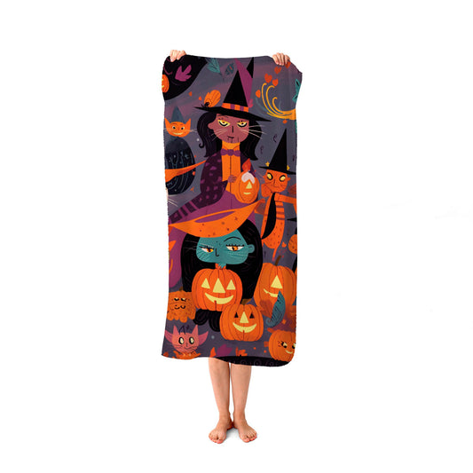 Colorful Illustration Of Witches Beach Towel