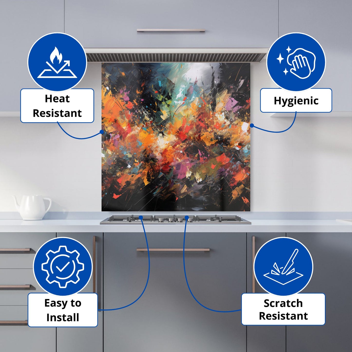 A Vibrant Abstract Painting Kitchen Splashback