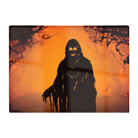 A Spooky Black And Orange Ghost Glass Chopping Board