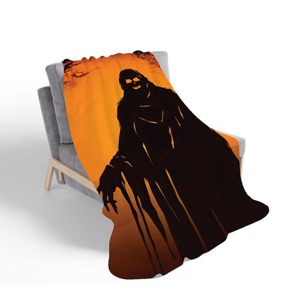 A Spooky Black And Orange Ghost Sherpa Blanket