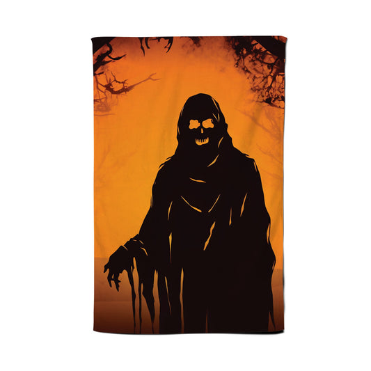 A Spooky Black And Orange Ghost Tea Towel