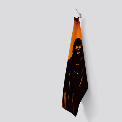 A Spooky Black And Orange Ghost Tea Towel
