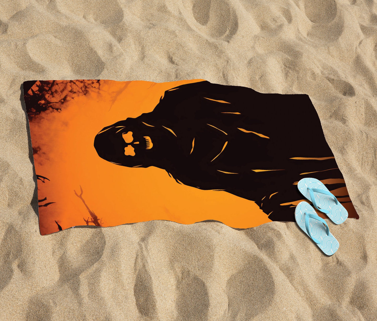 A Spooky Black And Orange Ghost Beach Towel