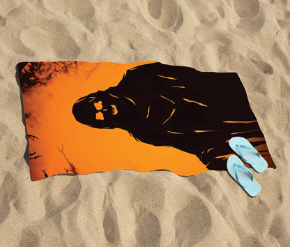 A Spooky Black And Orange Ghost Beach Towel