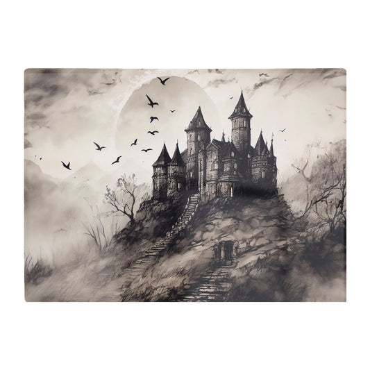 A Realistic Drawing Of A Haunted Castle Glass Chopping Board