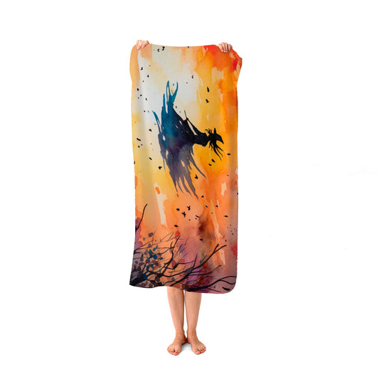 A Watercolor Graceful Witch Beach Towel