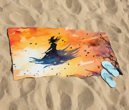 A Watercolor Graceful Witch Beach Towel