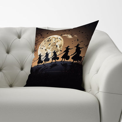 A Group Of Witches Riding Broomsticks Cushions