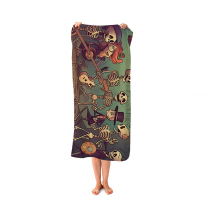 Cartoonish Skeletons Having A Party Beach Towel