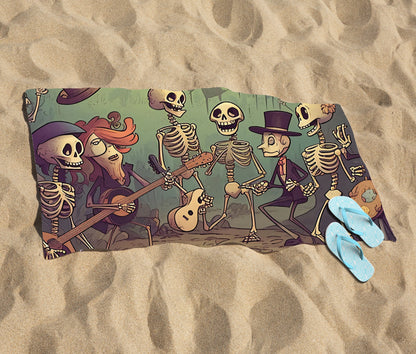 Cartoonish Skeletons Having A Party Beach Towel