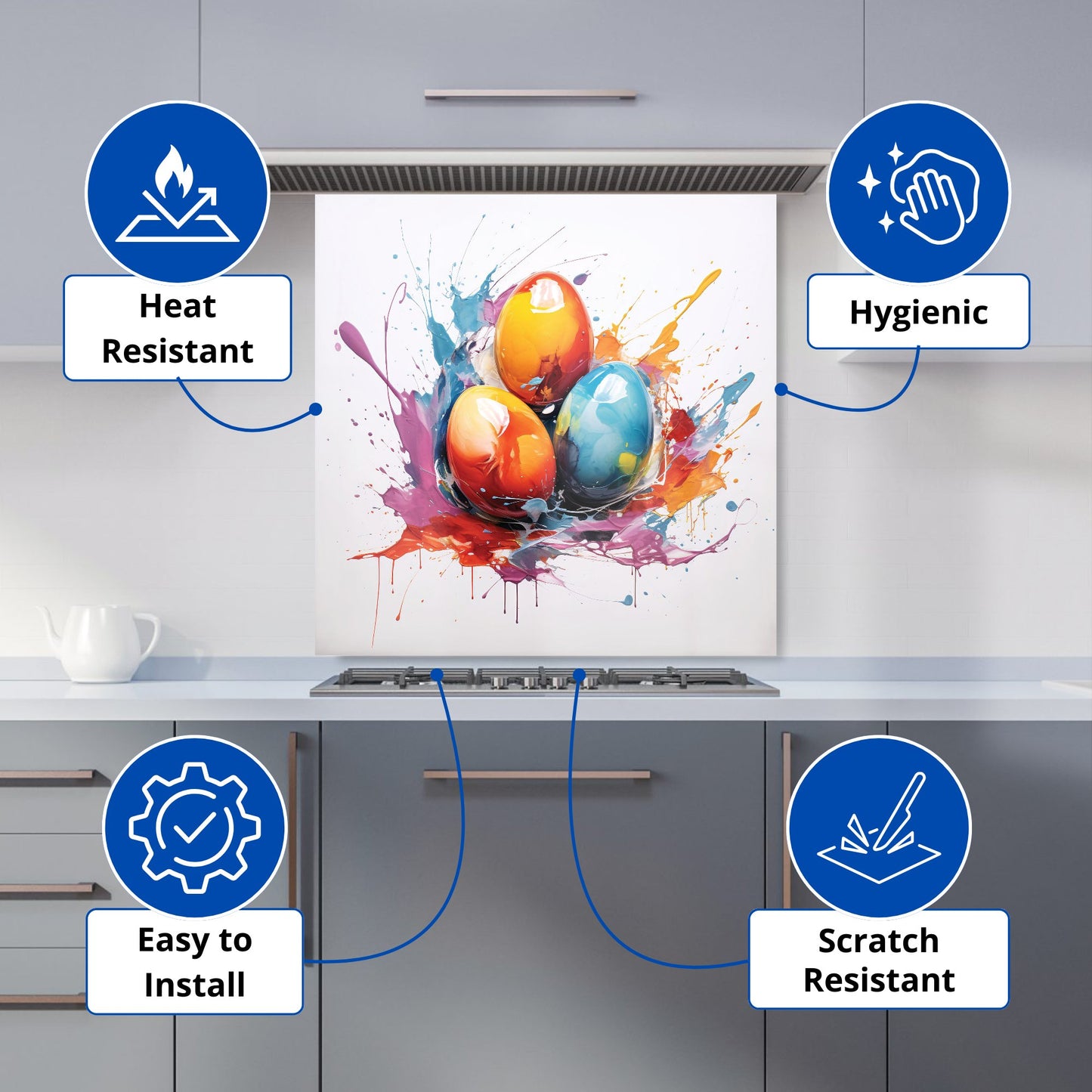 Watercolour Splashart Easter Eggs Kitchen Splashback