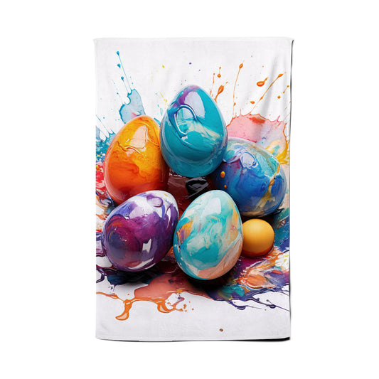 Abstract Expressionist watercolor Easter eggs Tea Towel