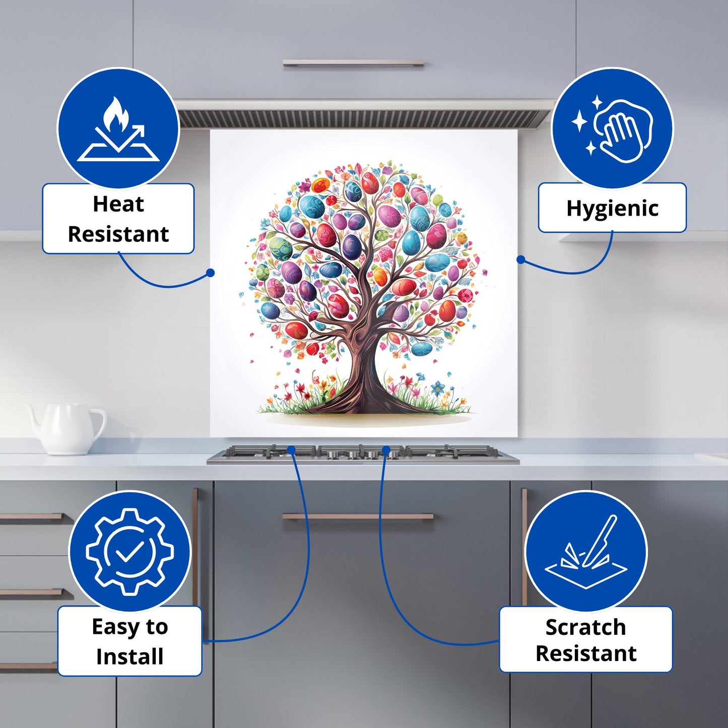 Whimsical Easter Egg Tree Kitchen Splashback