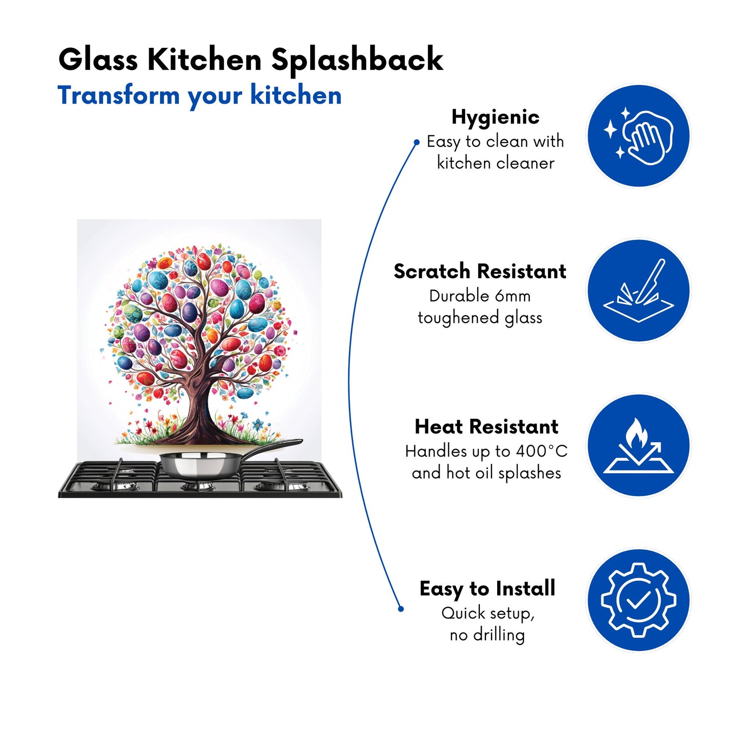 Whimsical Easter Egg Tree Kitchen Splashback