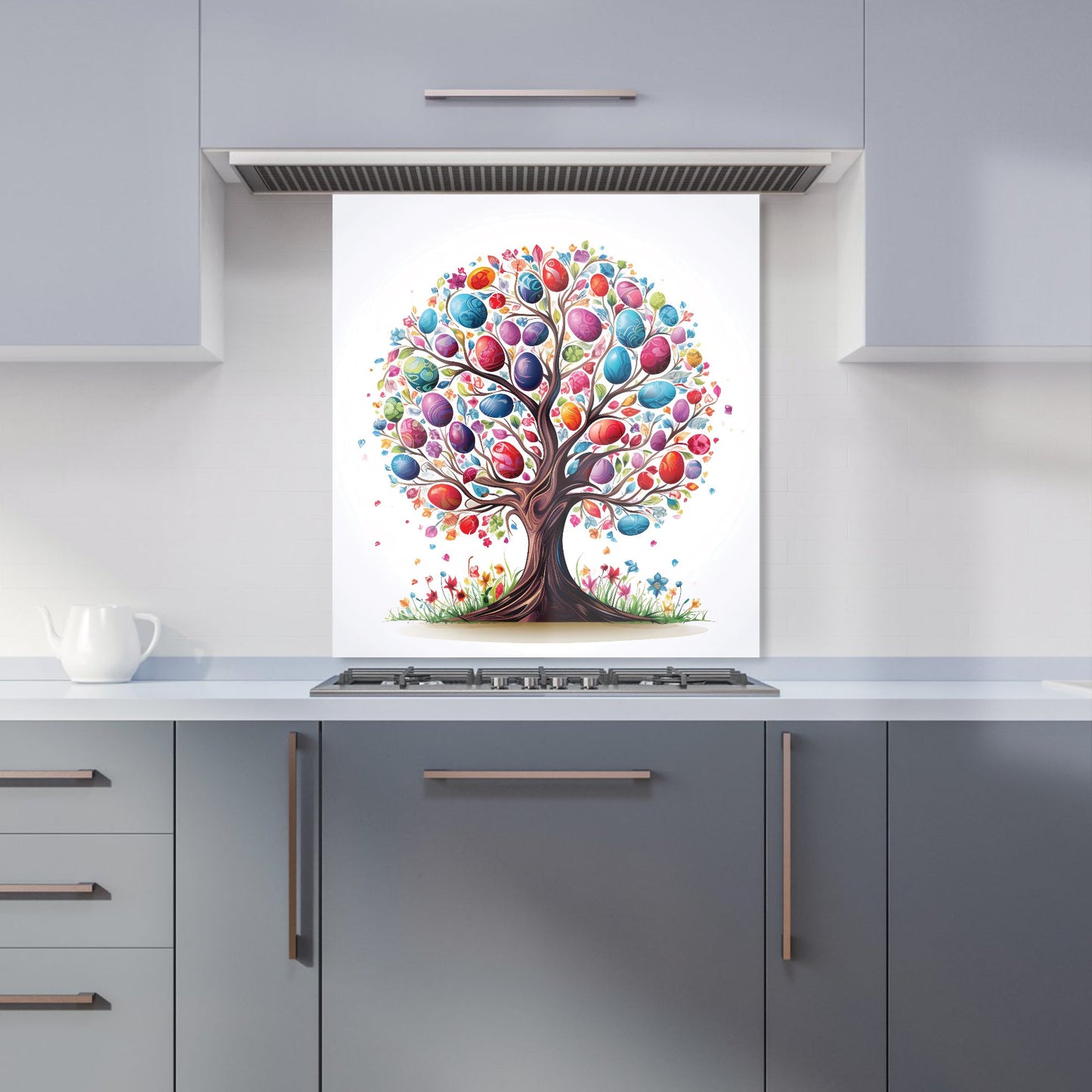 Whimsical Easter Egg Tree Kitchen Splashback