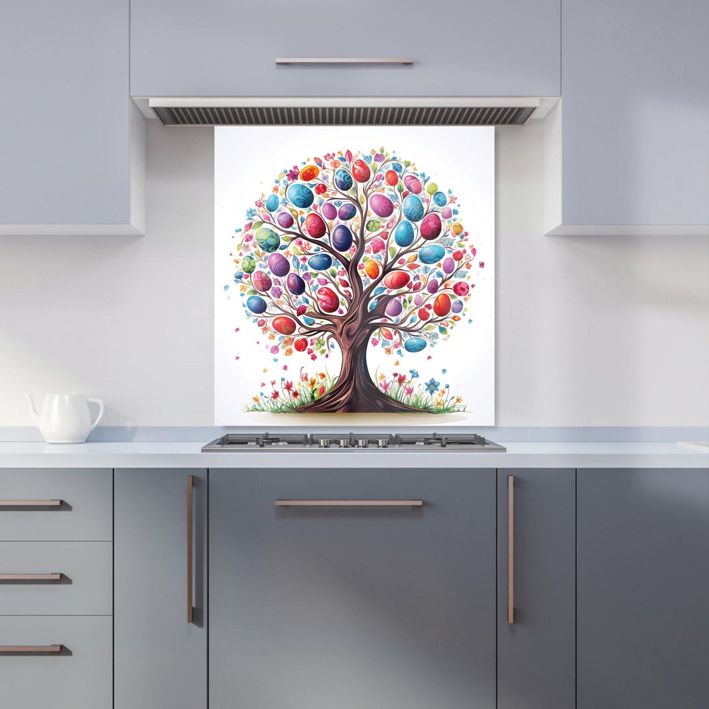 Whimsical Easter Egg Tree Kitchen Splashback